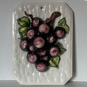 Vintage Ceramic Fruit Wall Decor 3D Plaque Grapes Plaque Japan Wine 7.5” X 5.5”